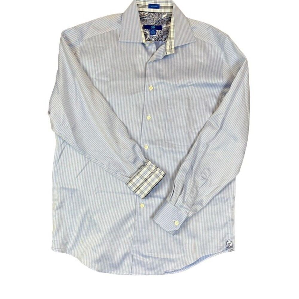 Egara Blue Pinstripe Contrasting‎ Cuff Men's Button Front Shirt Size Medium